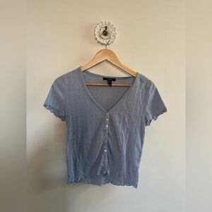 Forever 21 Light Blue Ribbed Pointelle KnitButton-Down Shirt